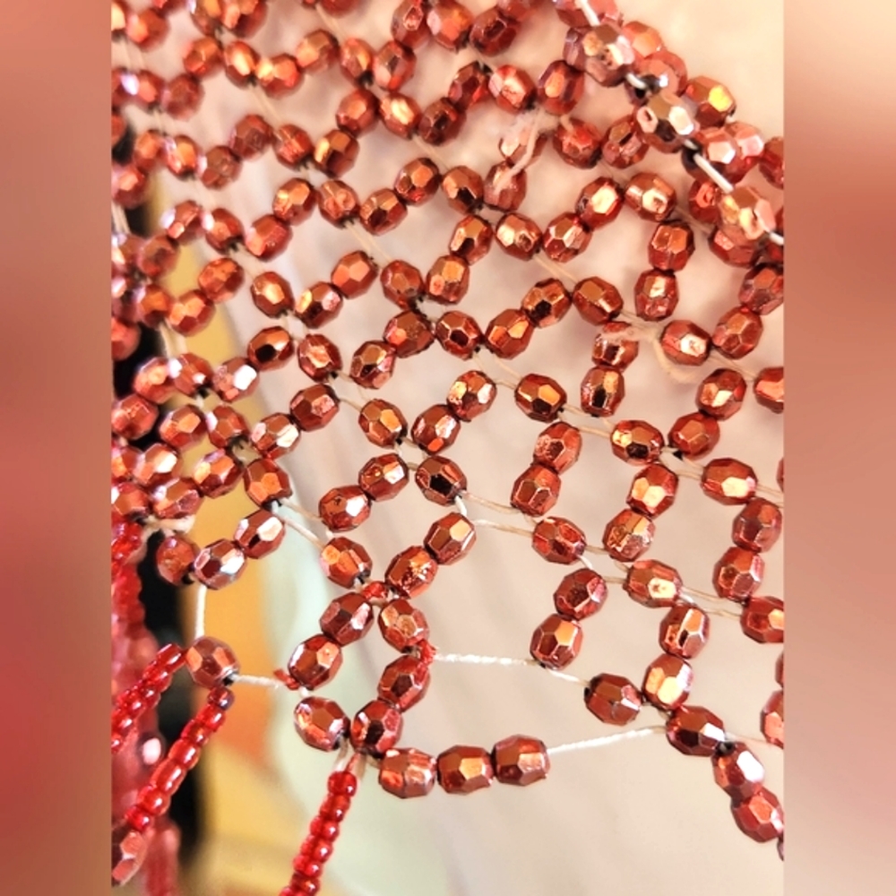 VTG Beaded Rust Sparkle Beaded Sparkly Elegant Shawl Shoulder Fringe Neck Collar - Picture 9 of 11